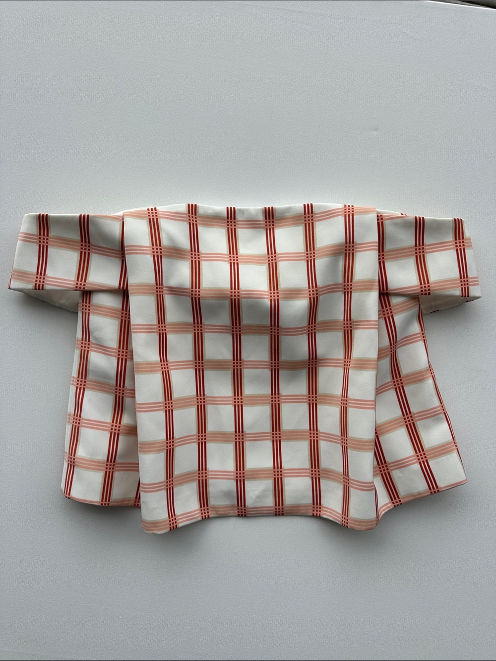 C/MEO Collective White Off-Shoulder Top with Coral Trim